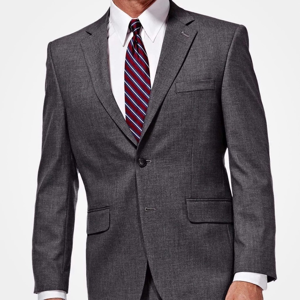 J.M. Haggar JOE Men’s Sz 50L Stretch Sharkskin Suit Jacket Dark Grey Heather